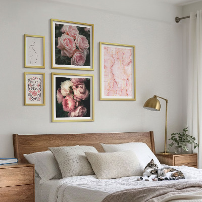 Conjunto de 5 quadros com moldura Flores rosa estilo boho