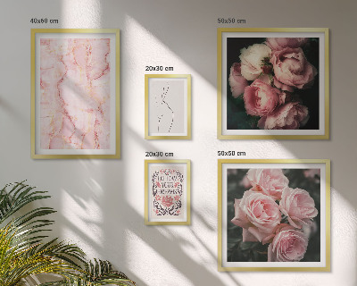 Conjunto de 5 quadros com moldura Flores rosa estilo boho