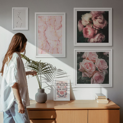 Conjunto de 5 quadros com moldura Flores rosa estilo boho