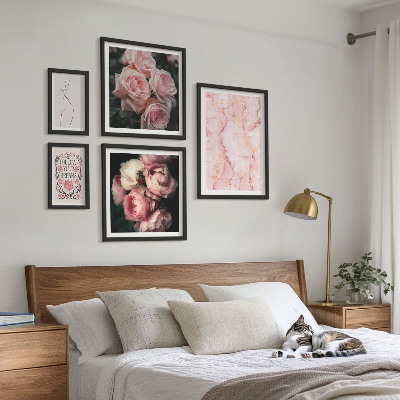 Conjunto de 5 quadros com moldura Flores rosa estilo boho