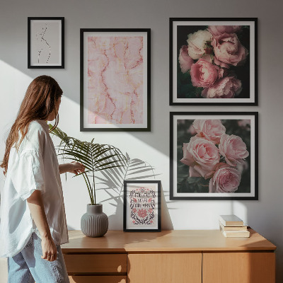 Conjunto de 5 quadros com moldura Flores rosa estilo boho