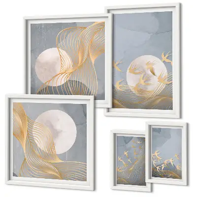Conjunto de 5 quadros decorativos com tema harmonia da natureza e delicadeza