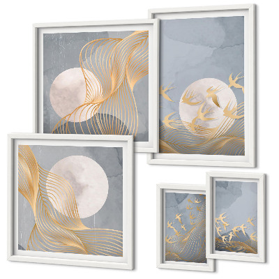 Conjunto de 5 quadros decorativos Harmonia da natureza e delicadeza