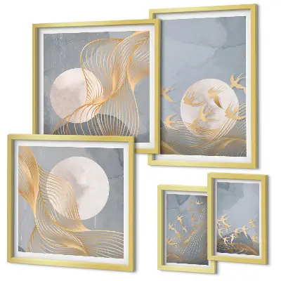Conjunto de 5 quadros decorativos com tema harmonia da natureza e delicadeza