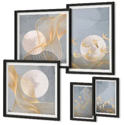 Conjunto de 5 quadros decorativos com tema harmonia da natureza e delicadeza
