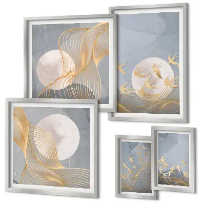 Conjunto de 5 quadros decorativos com tema harmonia da natureza e delicadeza