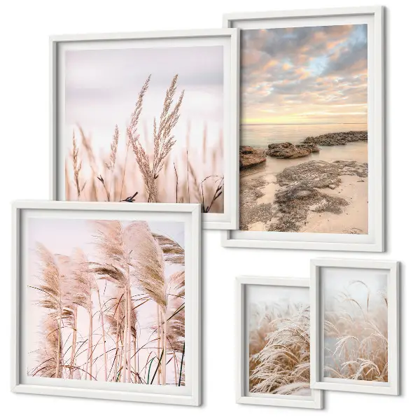 Galeria de quadros para parede com paisagens litorâneas e sol