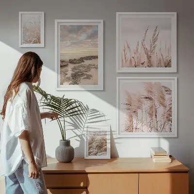 Galeria de quadros para parede com paisagens litorâneas e sol