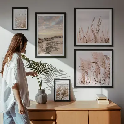 Galeria de quadros para parede com paisagens litorâneas e sol