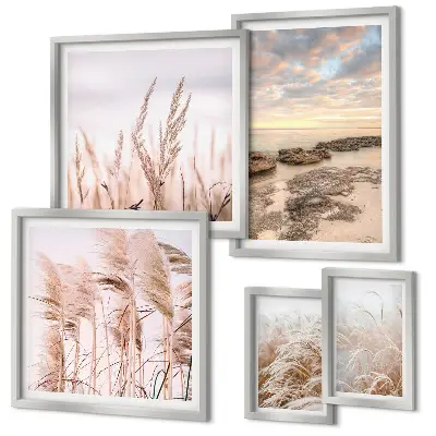 Galeria de quadros para parede com paisagens litorâneas e sol