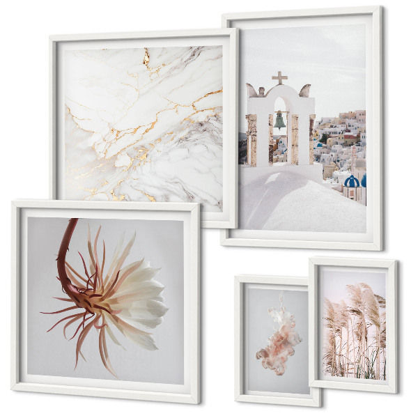 Conjunto de 5 quadros com moldura Vistas elegantes, arquitetura e natureza