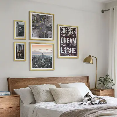 Conjunto de 5 quadros decorativos de slogans inspiradores para cidades