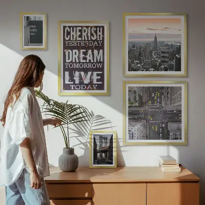 Conjunto de 5 quadros decorativos de slogans inspiradores para cidades