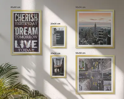 Conjunto de 5 quadros decorativos de slogans inspiradores para cidades