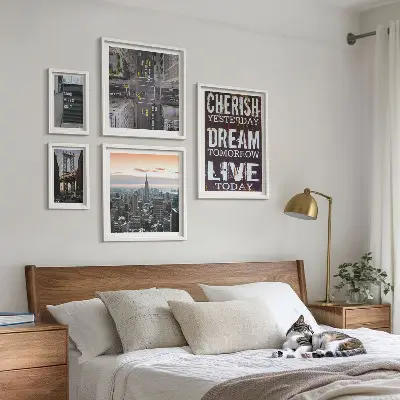 Conjunto de 5 quadros decorativos de slogans inspiradores para cidades