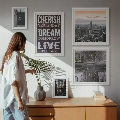 Conjunto de 5 quadros decorativos de slogans inspiradores para cidades