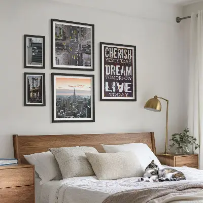 Conjunto de 5 quadros decorativos de slogans inspiradores para cidades