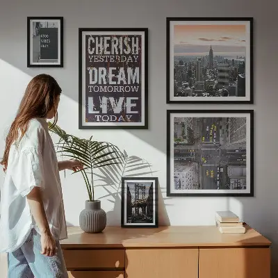 Conjunto de 5 quadros decorativos de slogans inspiradores para cidades