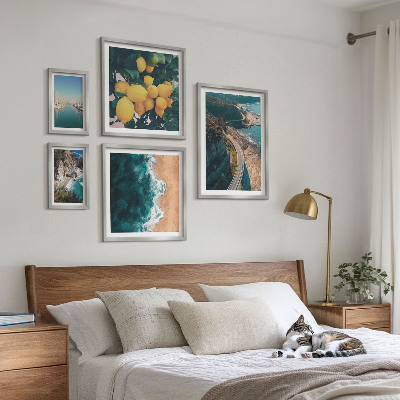 Conjunto de 5 quadros com moldura paisagens de praia cítricas