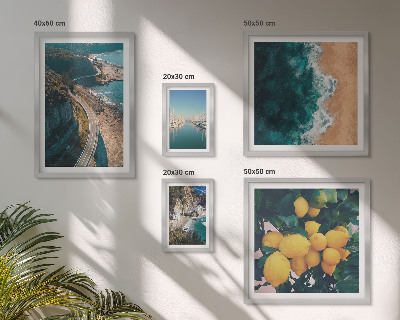 Conjunto de 5 quadros com moldura paisagens de praia cítricas