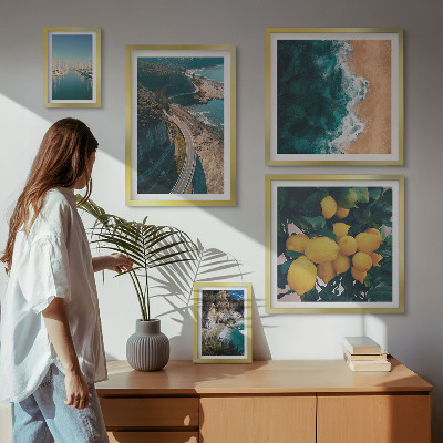 Conjunto de 5 quadros com moldura paisagens de praia cítricas