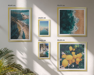 Conjunto de 5 quadros com moldura paisagens de praia cítricas