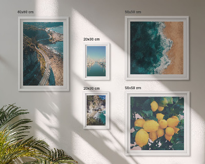 Conjunto de 5 quadros com moldura paisagens de praia cítricas