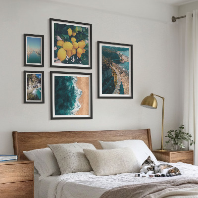 Conjunto de 5 quadros com moldura paisagens de praia cítricas