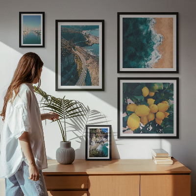 Conjunto de 5 quadros com moldura paisagens de praia cítricas