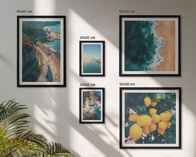 Conjunto de 5 quadros com moldura paisagens de praia cítricas