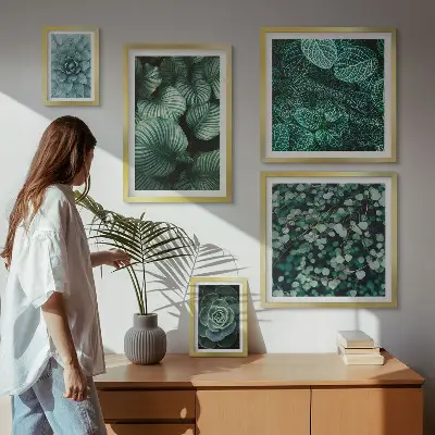 Conjunto de 5 quadros decorativos de folhas de plantas suculentas da natureza