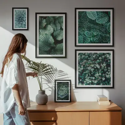 Conjunto de 5 quadros decorativos de folhas de plantas suculentas da natureza