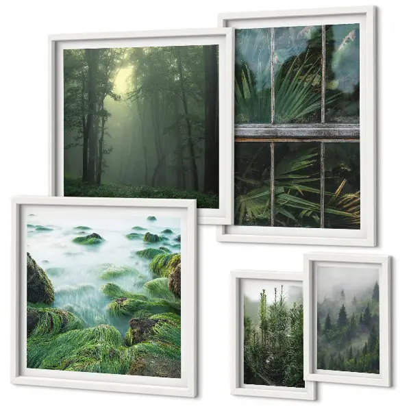 Galeria de quadros para parede com paisagens verdes, florestas e vegetação