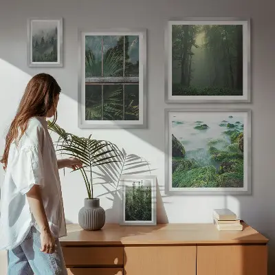 Galeria de quadros para parede com paisagens verdes, florestas e vegetação