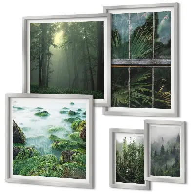 Galeria de quadros para parede com paisagens verdes, florestas e vegetação