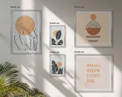 Conjunto de 5 quadros com moldura com estampas gráficas de plantas
