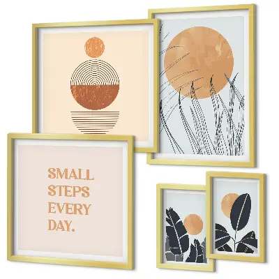 Conjunto de 5 quadros com moldura com estampas gráficas de plantas