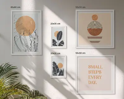 Conjunto de 5 quadros com moldura com estampas gráficas de plantas