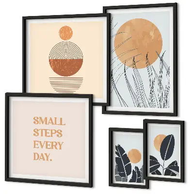Conjunto de 5 quadros com moldura com estampas gráficas de plantas