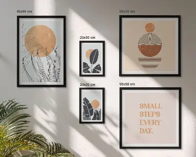 Conjunto de 5 quadros com moldura com estampas gráficas de plantas
