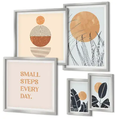 Conjunto de 5 quadros com moldura com estampas gráficas de plantas