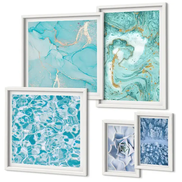 Conjunto de 5 quadros decorativos com elegantes detalhes em azul turquesa
