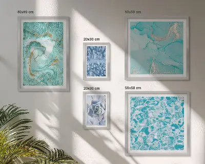 Conjunto de 5 quadros decorativos com elegantes detalhes em azul turquesa