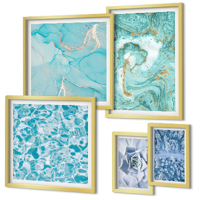 Conjunto de 5 quadros decorativos Elegantes detalhes em azul turquesa