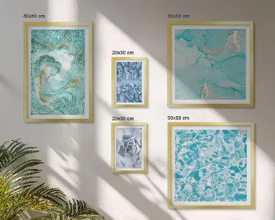 Conjunto de 5 quadros decorativos com elegantes detalhes em azul turquesa