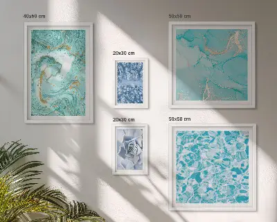 Conjunto de 5 quadros decorativos com elegantes detalhes em azul turquesa