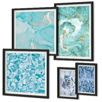 Conjunto de 5 quadros decorativos com elegantes detalhes em azul turquesa