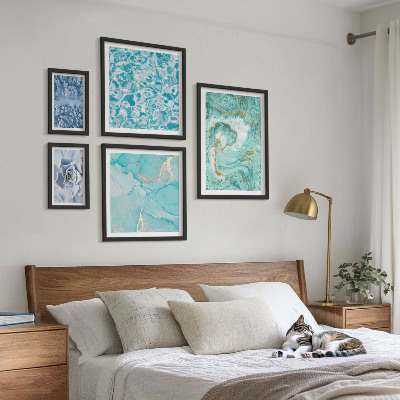 Conjunto de 5 quadros decorativos Elegantes detalhes em azul turquesa