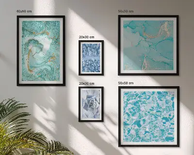 Conjunto de 5 quadros decorativos com elegantes detalhes em azul turquesa