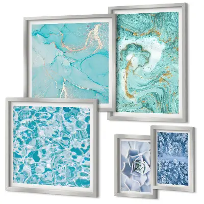 Conjunto de 5 quadros decorativos com elegantes detalhes em azul turquesa